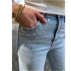 Hidden - Logan Light Wash Studded Hotfix Dad Jean, size 27, NWT